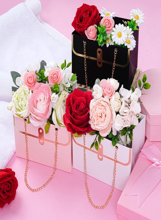 baotongle 6pcs Flower Paper Gift Box Bouquet Storage Bucket Handbag with Metal Chain Flower Boxes for Arrangements Wedding Valentine's Mother's Day Birthday Bridal Showe - Image 2